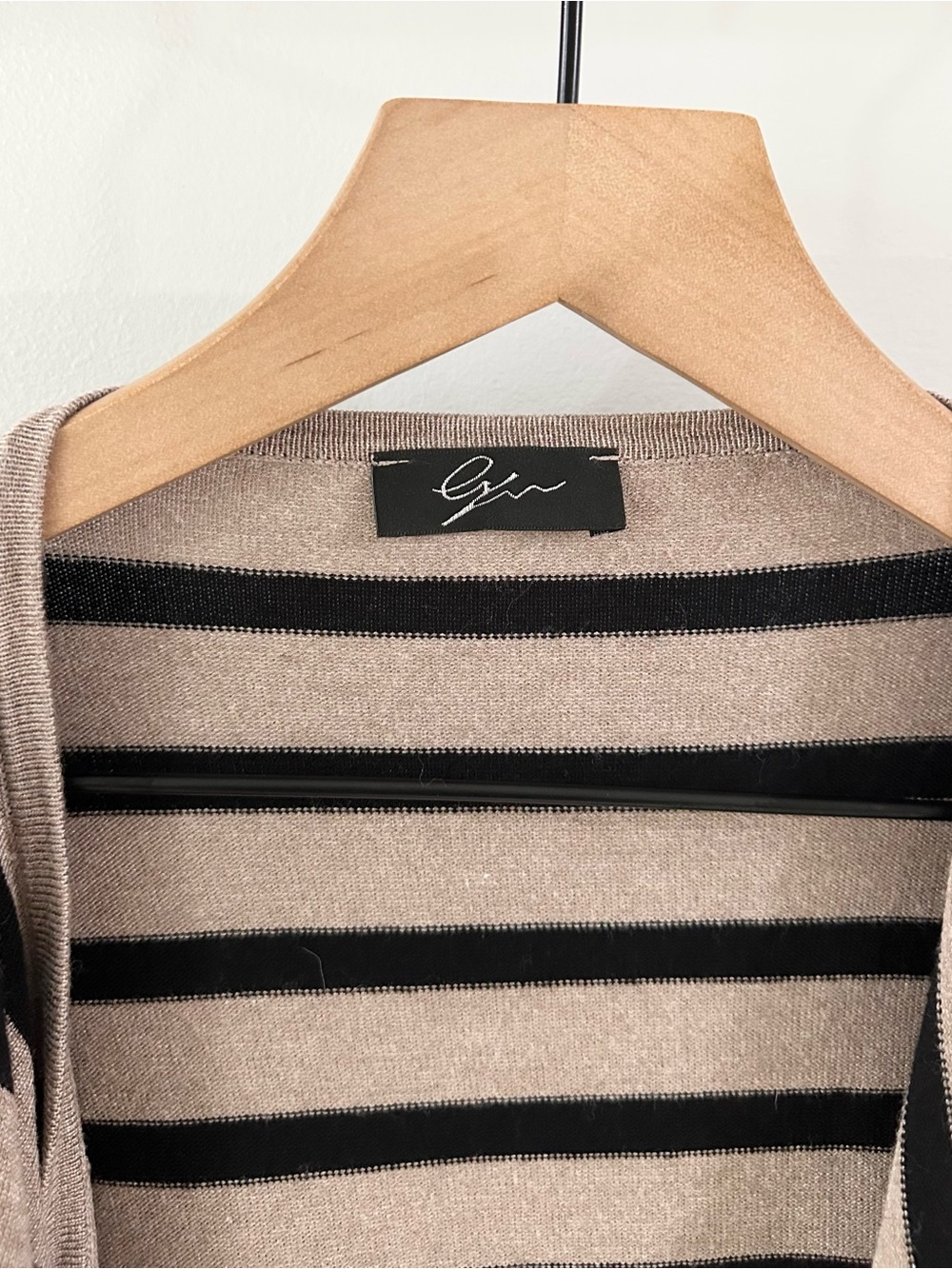 LYN 3/4 Sleeve Open Front Cardigan // Black & Tan Stripe // Large - Picture 5 of 6